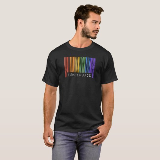 Gay Lumberjack Pride Flag Barcode Queer Regelboog  T-shirt (Voorkant volledig)
