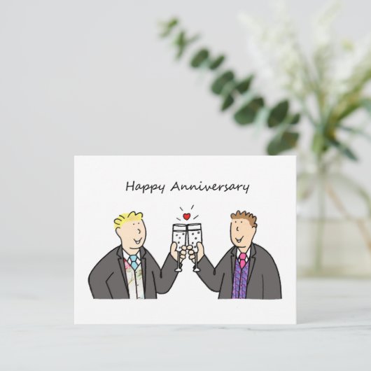 Gay Male Couple Happy Jubileum Grooms Briefkaart (Staand voorkant)