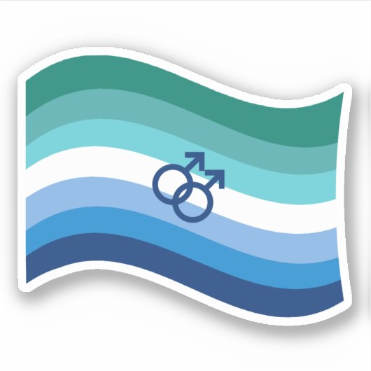 Gay Male Love Pride Azure Wavy Flag Sticker (Voorkant)
