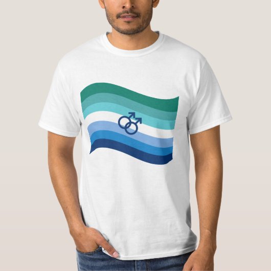 Gay Male Love Pride Azure Wavy Flag T-shirt (Voorkant)