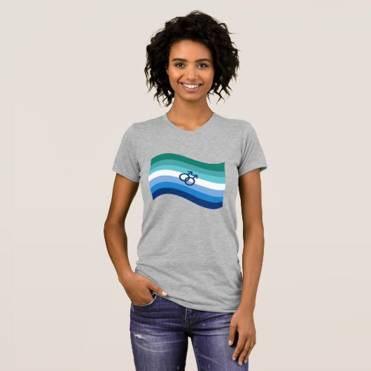 Gay Male Love Pride Azure Wavy Flag T-shirt (Voorkant volledig)