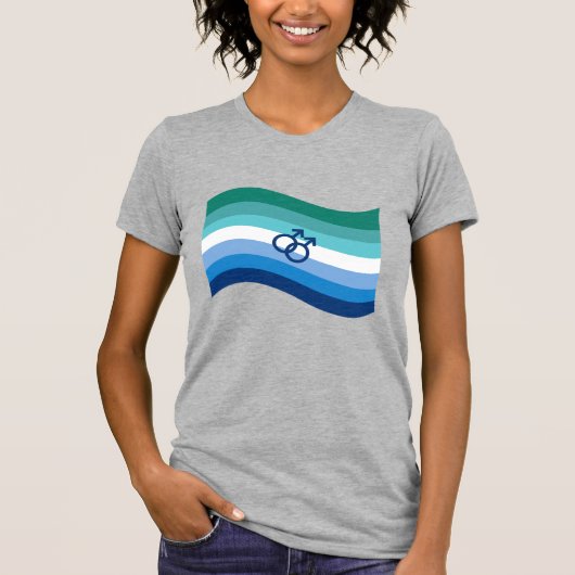 Gay Male Love Pride Azure Wavy Flag T-shirt (Voorkant)