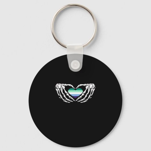 Gay Male Pride Skeleton Halloween MLM Gothic Hart Sleutelhanger (Voorkant)