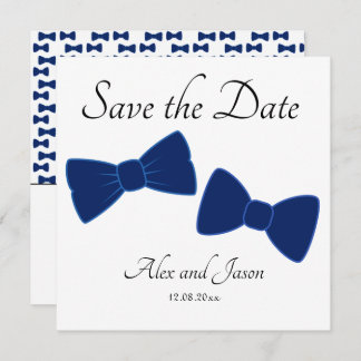 Gay Mannen Bow Stropdas Blauw Wit Save the Date Br