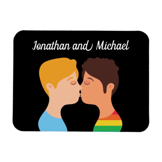 Gay Mannen Couple Kiss Custom LGBTQ Pride Monogram Magneet (Horizontaal)