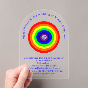 Gay Mannen Rond Rainbow Custom Wedding Acryl Uitnodigingen