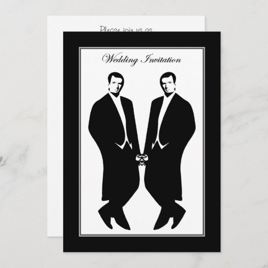 Gay Mannen Wedding Invitation. Commitment Ceremony Kaart (Voorkant / Achterkant)