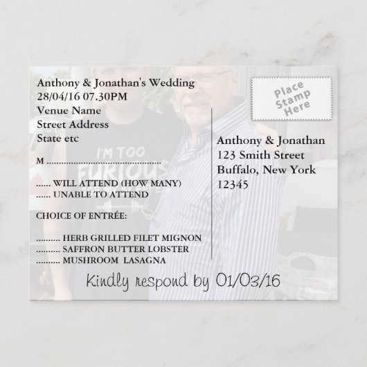 Gay Mannen Wedding Invitation RSVP met foto Uitnodiging Briefkaart (Achterkant)