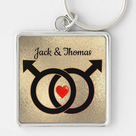 Gay Marriage Gold Premium Square Sleutelhanger (Voorkant)