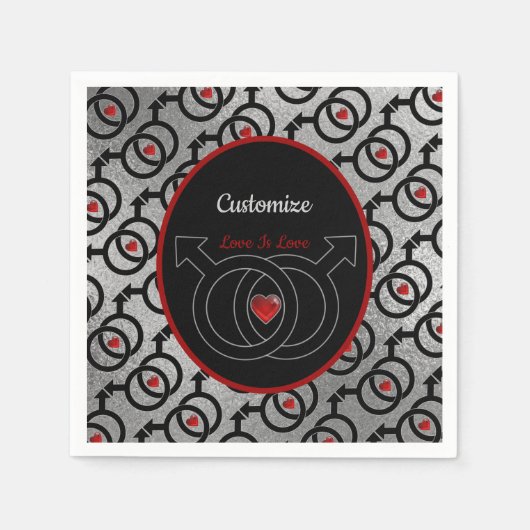 Gay Marriage Personalized Silver Paper Napkins Servet (Voorkant)