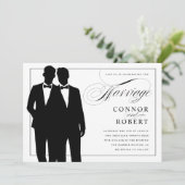 Gay Marriage Two Grooms Wedding Kaart (Staand voorkant)