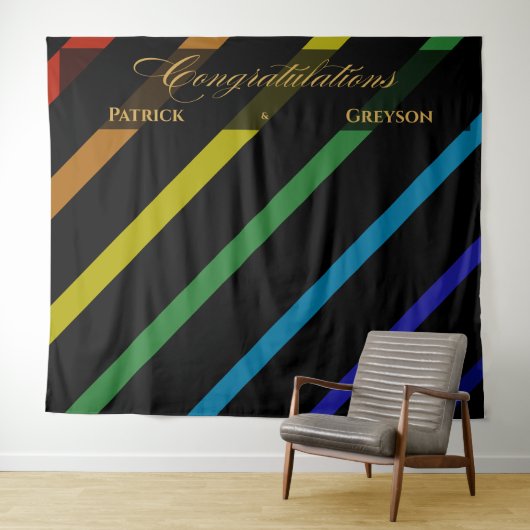 Gay Men Wedding Elegant Rainbow Congratulations Wandkleed (In Situ (horizontaal))