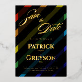 Gay Men Wedding Elegant Rainbow Gold Save-the-Date Folie Uitnodiging (Voorkant)