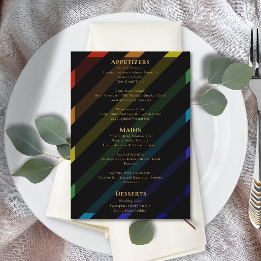Gay Men Wedding Elegant Rainbow Menu