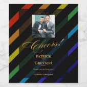 Gay Men Wedding Elegant Rainbow Photo Wijn Etiket (Enkel label)