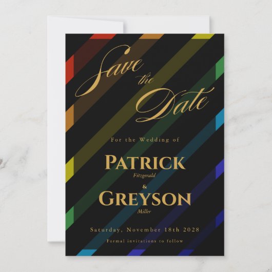 Gay Men Wedding Elegant Rainbow Save The Date (Voorkant)