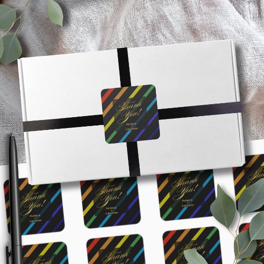 Gay Men Wedding Elegant Rainbow Thank You Vierkante Sticker