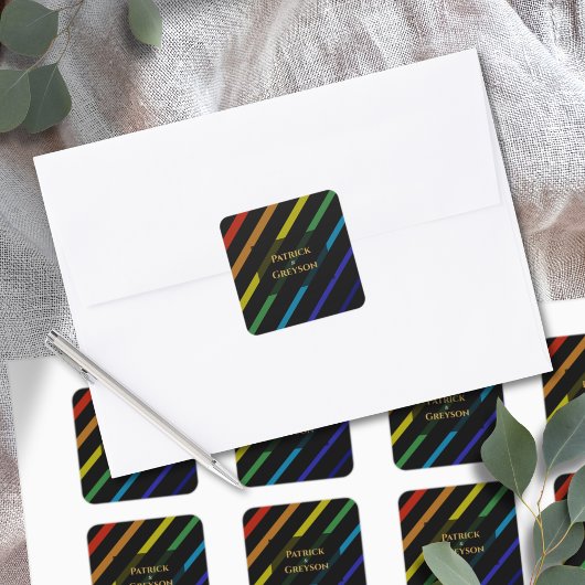 Gay Men Wedding Elegant Rainbow Vierkante Sticker