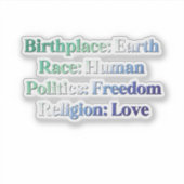 Gay MLM Pride - Geboorteplaats: Aarde. Ras: Mensel Sticker (Voorkant)