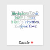 Gay MLM Pride - Geboorteplaats: Aarde. Ras: Mensel Sticker (Vel)