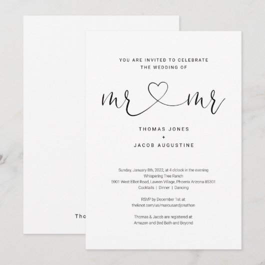 Gay Mr & Mr All in One Wedding Invitation Kaart (Voorkant / Achterkant)