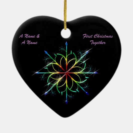 Gay Newly Weds eerste kerstpride Snowflake Keramisch Ornament (Achterkant)