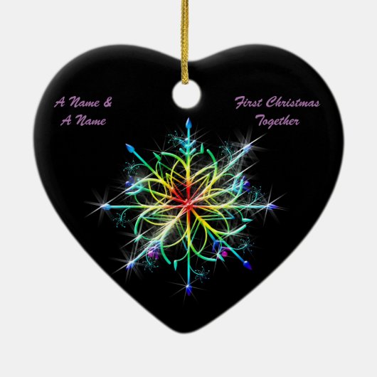 Gay Newly Weds eerste kerstpride Snowflake Keramisch Ornament (Achterkant)