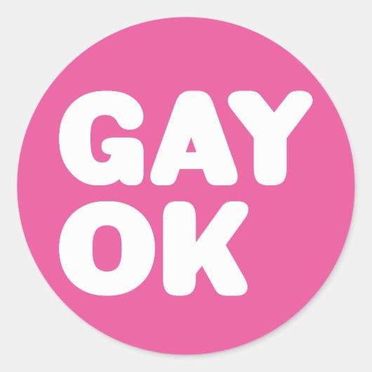 GAY OK Big Bold Letters White en roze Ronde Sticker (Voorkant)