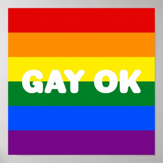 GAY OK Big Text Logo LGBT Gay Pride Rainbow Flag Poster (Voorkant)