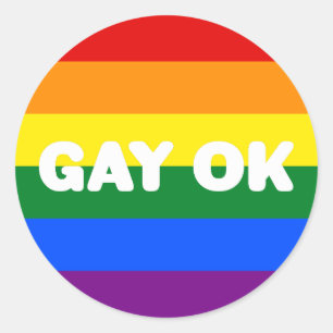 GAY OK Big Text Logo LGBT Gay Pride Rainbow Flag Ronde Sticker