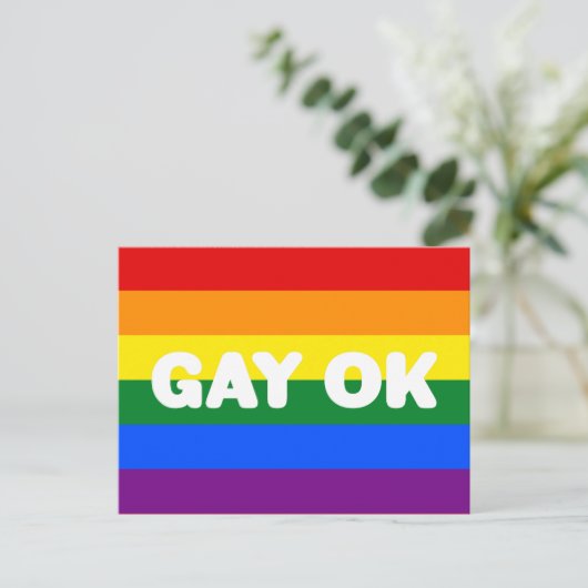 GAY OK LGBT 6-Stripe regenboogbek Vlag Briefkaart (Staand voorkant)