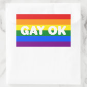 GAY OK Logo LGBT 6-Stripe regenboogbek Vlag Rechthoekige Sticker (Tas)