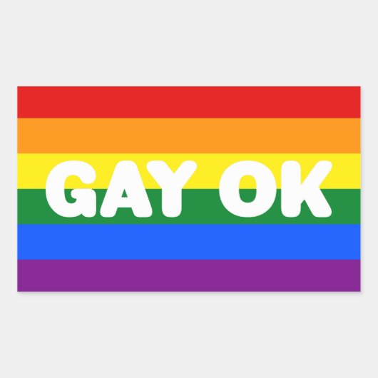 GAY OK Logo LGBT 6-Stripe regenboogbek Vlag Rechthoekige Sticker (Voorkant)