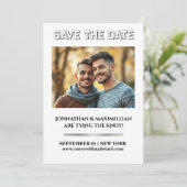 Gay paar foto's opslaan van de datum bruiloft vlak save the date (Staand voorkant)
