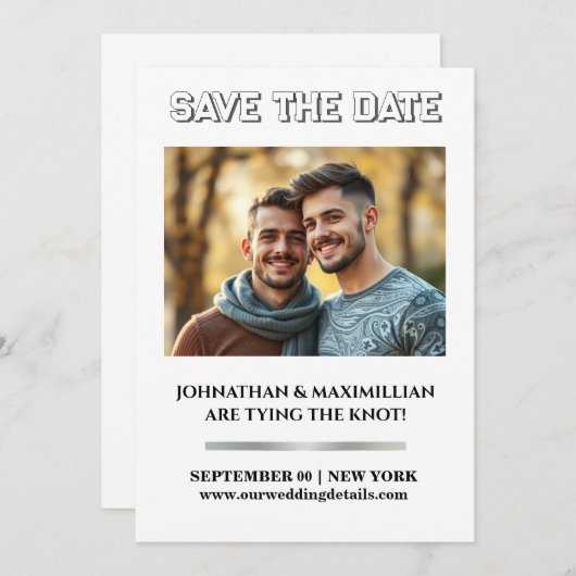 Gay paar foto's opslaan van de datum bruiloft vlak save the date (Voorkant / Achterkant)