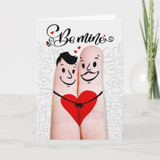 Gay Partner Be Mine Valentine Finger Couple Feestdagen Kaart (Voorkant)