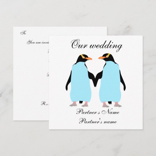 Gay, Pastel pinguïns huwelijksuitnodiging Kaart (Voorkant / Achterkant)