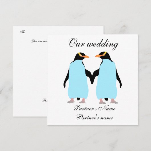 Gay, Pastel pinguïns huwelijksuitnodiging Kaart (Voorkant / Achterkant)