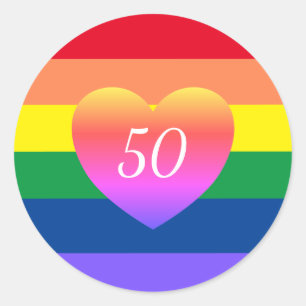 Gay Pride 50 Fabulous Birthday Rainbow Classic Rou Ronde Sticker