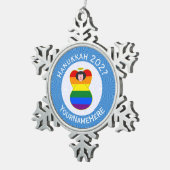 Gay Pride Angel Zwart Haar Chanoeka Vlag Persoonli Tin Sneeuwvlok Ornament (Rechts)