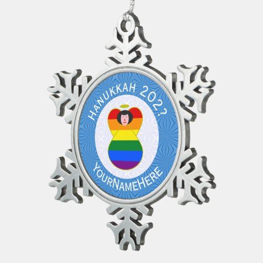 Gay Pride Angel Zwart Haar Chanoeka Vlag Persoonli Tin Sneeuwvlok Ornament (Rechts)