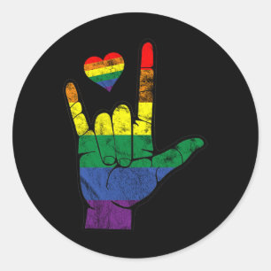 Gay Pride ASL-gebarentalen LGBT Deaf Awareness M Ronde Sticker