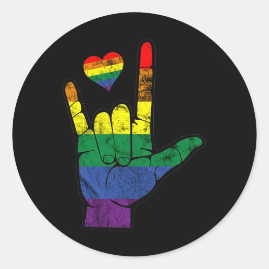 Gay Pride ASL-gebarentalen LGBT Deaf Awareness M Ronde Sticker (Voorkant)