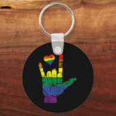Gay Pride ASL-gebarentalen LGBT Deaf Awareness M Sleutelhanger (Voorkant)