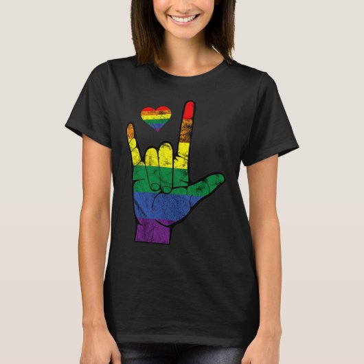 Gay Pride ASL-gebarentalen LGBT Deaf Awareness M T-shirt (Voorkant)