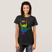 Gay Pride ASL-gebarentalen LGBT Deaf Awareness M T-shirt (Voorkant volledig)