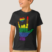 Gay Pride ASL-gebarentalen LGBT Deaf Awareness M T-shirt (Voorkant)