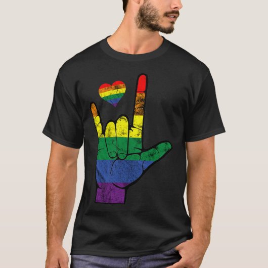 Gay Pride ASL-gebarentalen LGBT Deaf Awareness M T-shirt (Voorkant)