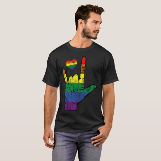 Gay Pride ASL-gebarentalen LGBT Deaf Awareness M T-shirt (Voorkant volledig)