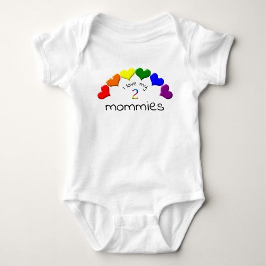 Gay Pride Baby ik hou van mijn 2-mama regenbooghar Romper (Voorkant)